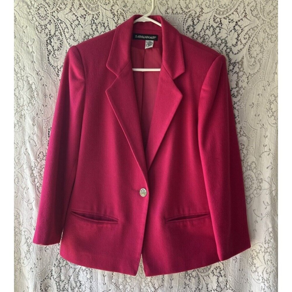 Savannah Vintage Jacket Womens Pink 100%‎ Wool Blazer Gold Button Lined Barbie